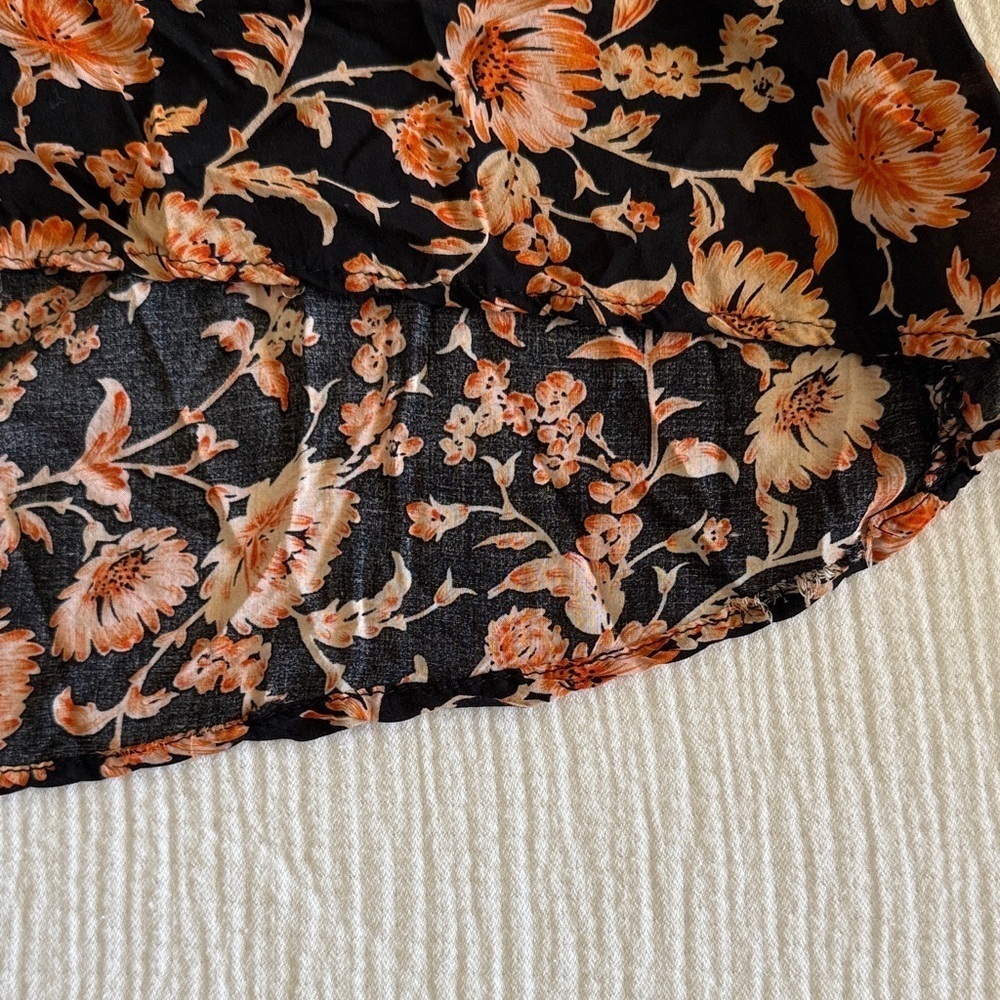 Christian Siriano Floral Blouse in Black and Orange / XS - Picture 9 of 12